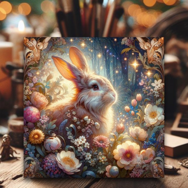 Snygg Art nouveau Påsk Rabbit Christian Julkort (Skapare uppladdad)