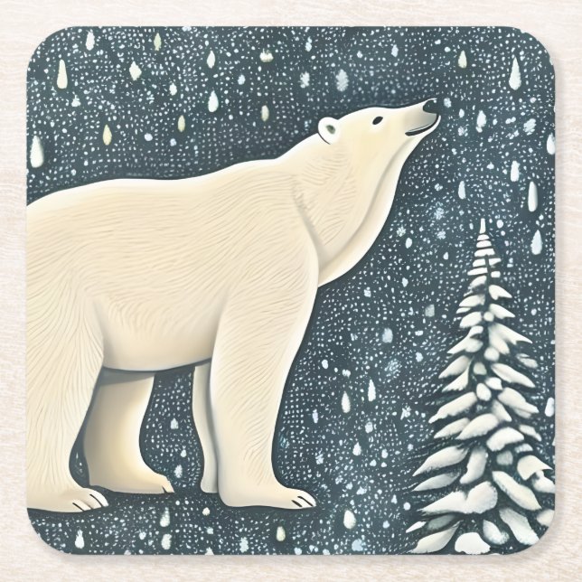 Snygg artisk Polar Bear Underlägg Papper Kvadrat (Framsidan)