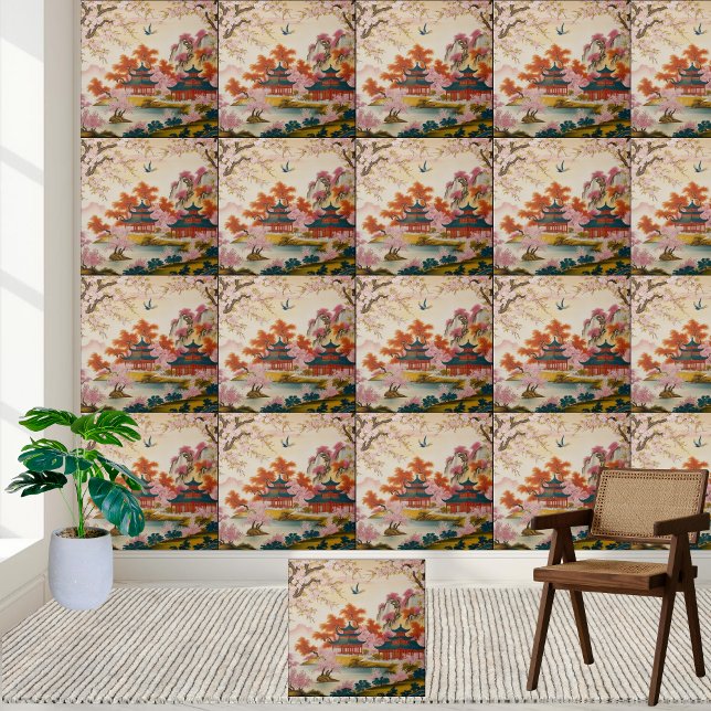 Snygg asiatisk inspirerad Blommigt Chinoiserie Til Kakelplatta (Beautiful Asian Inspired Floral Chinoiserie Tile)