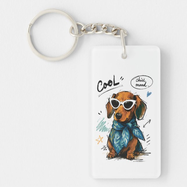 Snygg avslappnad dachshund med solglasögon (Framsidan)