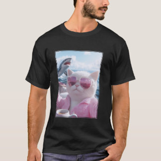 Snygg Avslappnad Katt på En Yachtbåt Med Haj Rolig T Shirt
