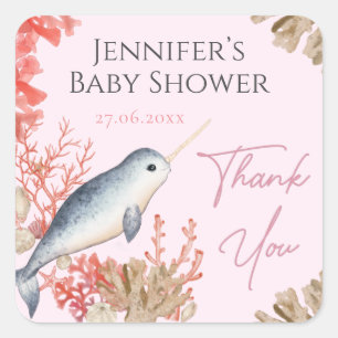 Snygg baby Narwhal-årstidsskalan Baby Shower Tack Fyrkantigt Klistermärke