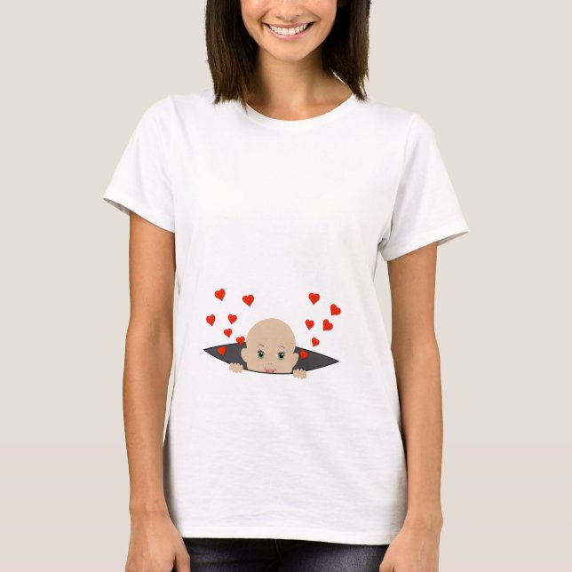 Snygg Baby Peeking med Hearts-barnsskirt T Shirt (Framsida)