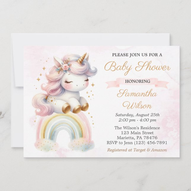 Snygg Baby Unicorn och Rainbow Baby Shower Inbjudningar (Framsida)