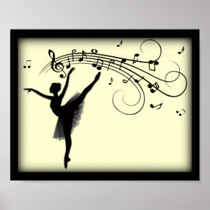 Snygg Ballerina Dancing med Music Gult Poster