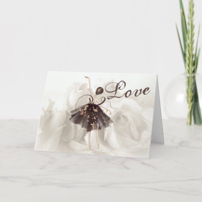 Snygg Ballerina, Vit ros Valentindagen H Helgkort (Framsida)