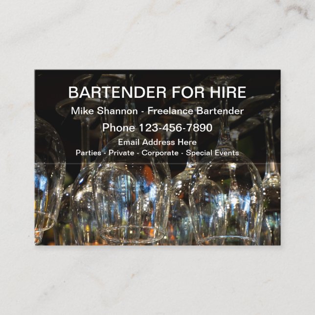 Snygg Bartender För Hyrning Visitkort (Framsida)