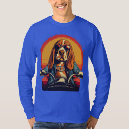 Snygg basset hound motorcyklist i solnedgång t shirt