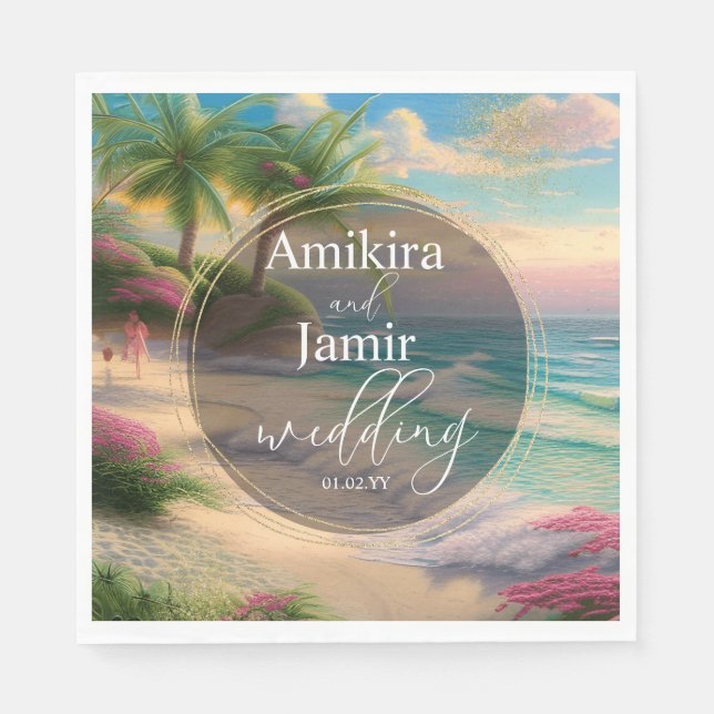 Snygg Beach Background Faux Glitter Bröllop Pappersservett (Framsidan)