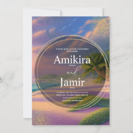 Snygg Beach Background Glitter Guld Bröllop Inbjudningar