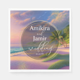 Snygg Beach Background Glitter Guld Bröllop Pappersservett