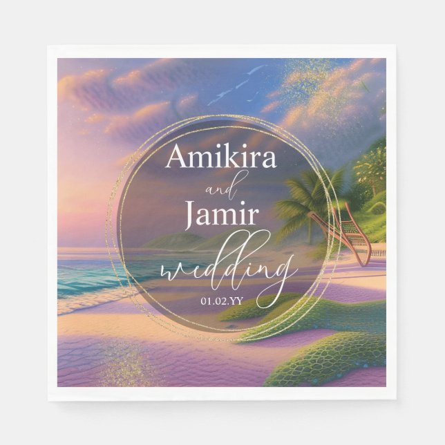 Snygg Beach Background Glitter Guld Bröllop Pappersservett (Framsidan)