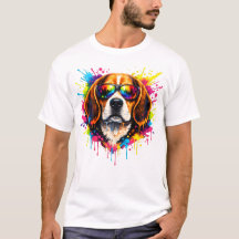 Snygg Beagle Färg Stänk Hund T-Shirt