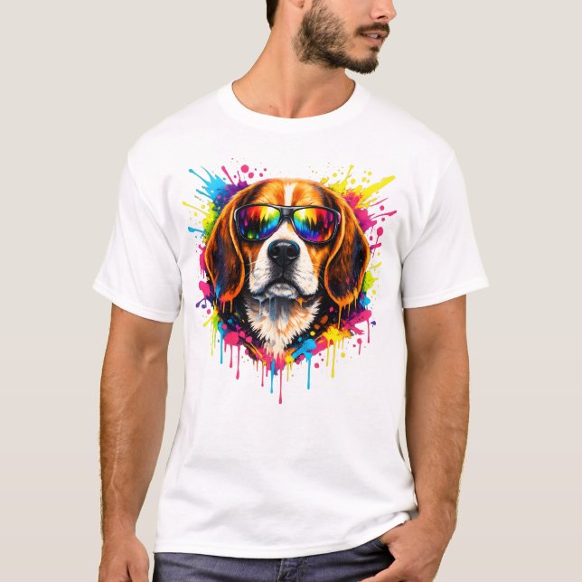 Snygg Beagle Färg Stänk Hund T-Shirt (Framsida)