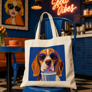 Snygg Beagle Hund Dricker Läsk Sommar Känsla Tygkasse