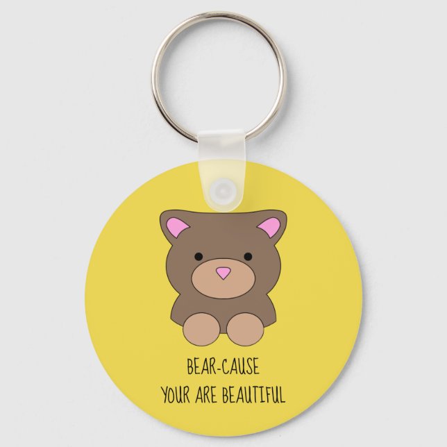 Snygg Bear Gult Cute Funny Nyckelring (Framsida)