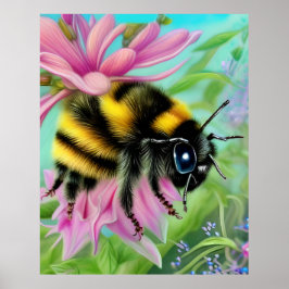 Snygg Bee på Rosa Flower Close Poster