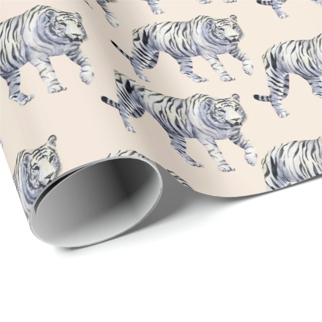 Snygg Bengal White Tiger Cream Mönster Presentpapper (Rullad Hörn)