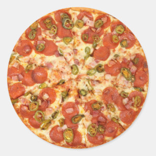snygg bild av hela pizzaperoni jalapeno runt klistermärke