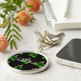 Snygg bild av Namn eller Grönt Löv Rund Silverfärgad Nyckelring