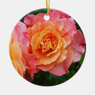 Snygg bild av rosa ros julgransprydnad keramik