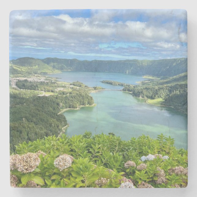 Snygg bild av Sete Cidades Caldera, Azorerna Stenunderlägg (Framsidan)