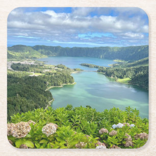 Snygg bild av Sete Cidades Caldera, Azorerna Underlägg Papper Kvadrat