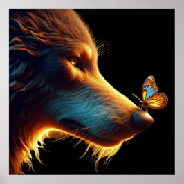 Snygg bild av Varg och Butterfly bakgrundsbelyst g Poster