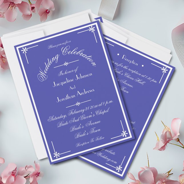 Snygg blå allt på en OSAS webbplats Bröllop Inbjudningar (Beautiful Blue with White Script - All In One RSVP Website Wedding Invitation.)