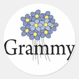 Snygg Blå Blomma Grammy T-shirt Runt Klistermärke