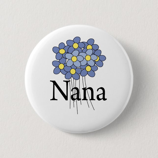 Snygg blå blomma Nana T-shirt Knapp (Framsida)