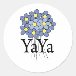 Snygg Blå Blomma YaYa T-shirt Runt Klistermärke