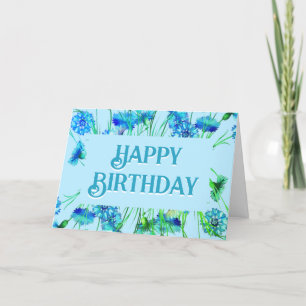 Snygg blå Blommigt Art Birthday Kort