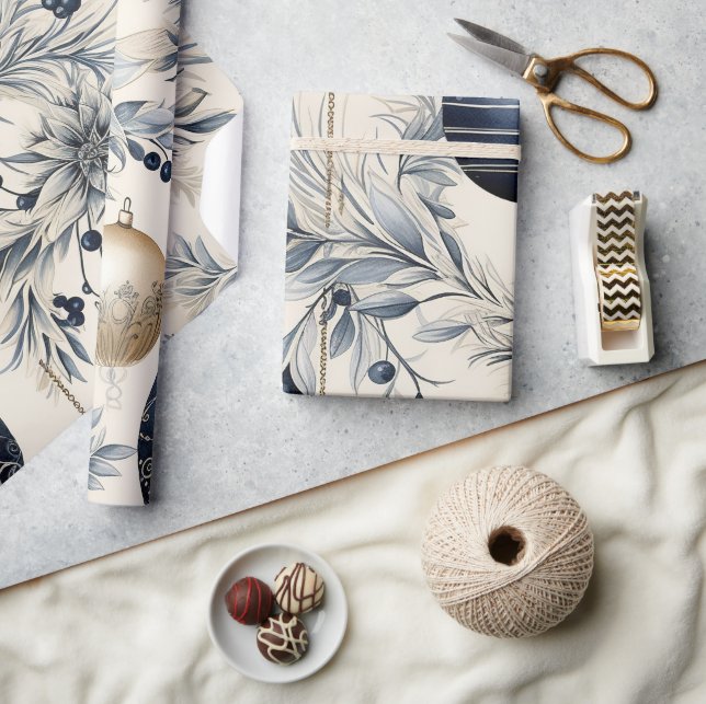 Snygg blå Blommigt Baubles Presentpapper (Hantverk)