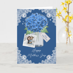 Snygg blå Blommigt Photo Lycklig Mors dag Kort