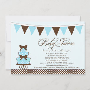Snygg blå + brun pojke baby shower inbjudan