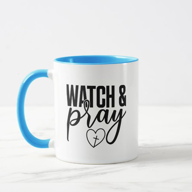 Snygg blå Faith Inspired Watch and Pray Mugg (Vänster)
