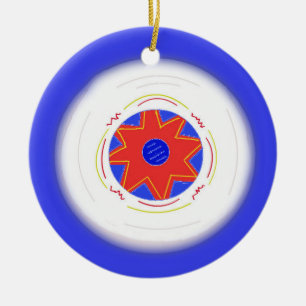 Snygg blå frisbee julgransprydnad keramik