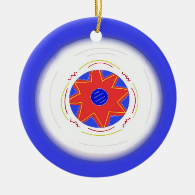 Snygg blå frisbee julgransprydnad keramik (Framsidan)