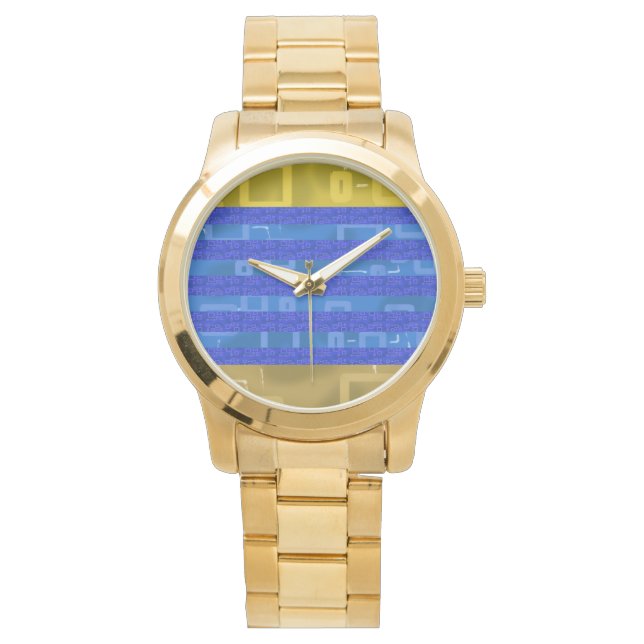 Snygg blå guld geometriska ränder armbandsur (Framsida)