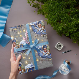 Snygg blå jul Sleighs Steel Grått Presentpapper