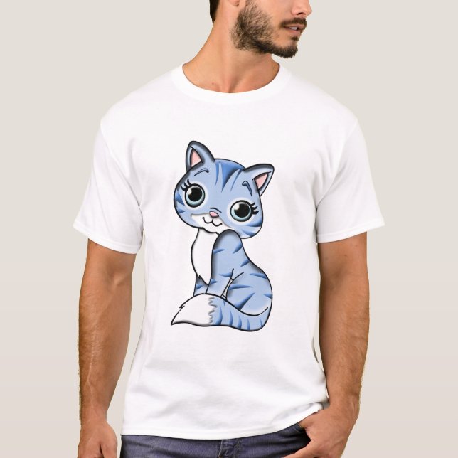 Snygg blå kattunge t shirt (Framsida)