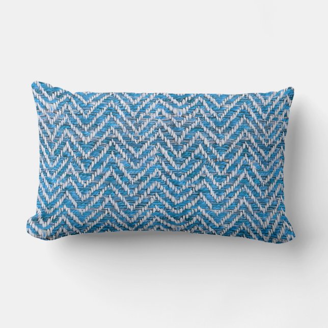 Snygg blå krämfärgad chevron lumbarkudde (Framsida)