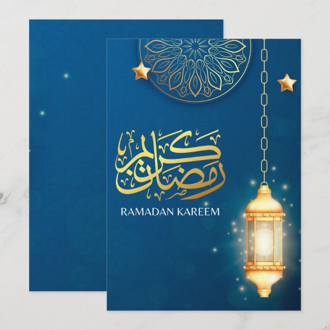 Snygg blå Lantern Ramadan Kareem Blessings Julkort (Fram/baksida)