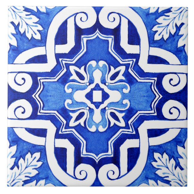 Snygg blå målad keramik Tile från Stil. Kakelplatta (Framsidan)