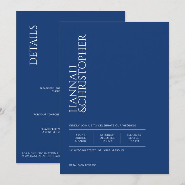 Snygg blå med Detaljer Bröllop Inbjudningar (Fram/baksida)