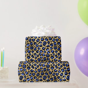 Snygg blå och guld folie leopardfläckar Safari Presentpapper