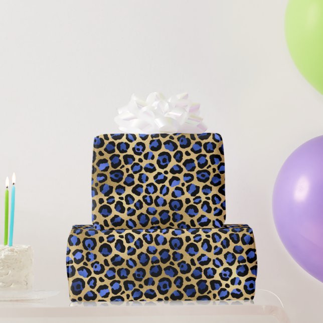 Snygg blå och guld folie leopardfläckar Safari Presentpapper (Festgåvor)