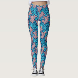 Snygg blå och rosa koraller Hav Akvatisk mönster Leggings
