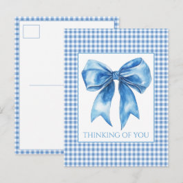 Snygg blå och vit gingham-karotröja och rosett vykort